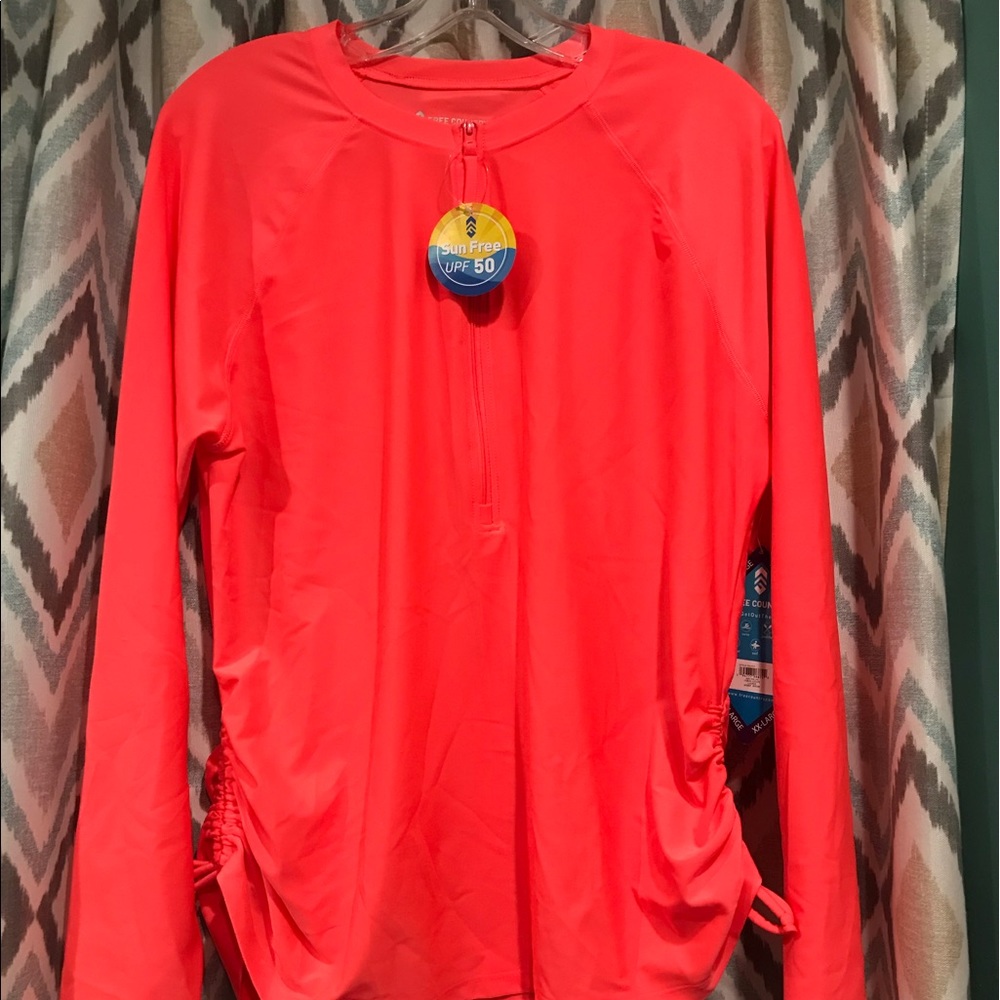 Free Country Brand New Womans Top Zipper Elastic Draw String Sides Coral XXL